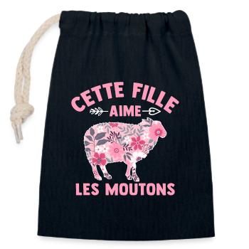 Cette Fille Aime Les moutons - Sac cadeau en coton avec cordon (14 x 20 cm) - bleu marine - Devant