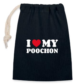 I Love My Poochon - Closable cotton gift bag (14x20cm) - navy - Front