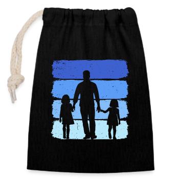 Père et deux filles Vintage Papa 2 Filles - Sac cadeau en coton avec cordon (14 x 20 cm) - noir - Devant