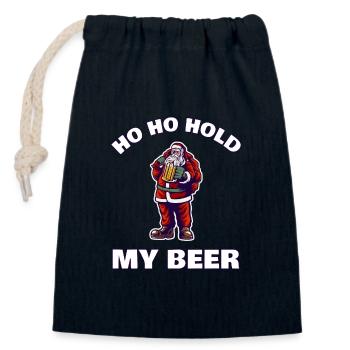 Weihnachtsmann Halte Mein Bier - Verschließbarer Geschenkbeutel aus Baumwolle (14x20cm) - Navy - Vorne