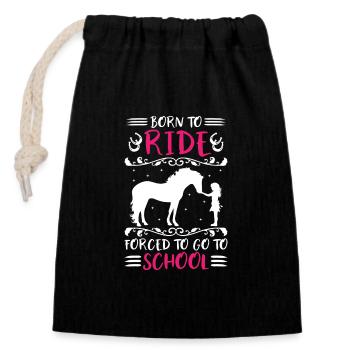 Fille de cheval née pour monter forcée d’aller à l’école - Sac cadeau en coton avec cordon (14 x 20 cm) - noir - Devant