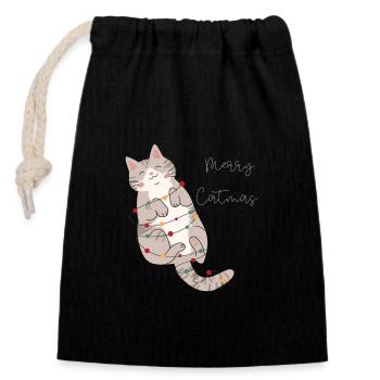 Merry Catmas - Motif de Noël Chats - Sac cadeau en coton avec cordon (14 x 20 cm) - noir - Devant