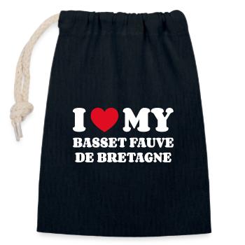 I Love My Basset Fauve de Bretagne - Closable cotton gift bag (14x20cm) - navy - Front