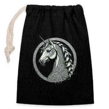 Einhorn mit keltischem Knoten - Verschließbarer Geschenkbeutel aus Baumwolle (14x20cm) - Schwarz - Vorne