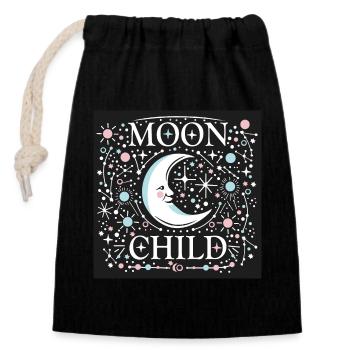 Fille de la Lune - Sac cadeau en coton avec cordon (14 x 20 cm) - noir - Devant