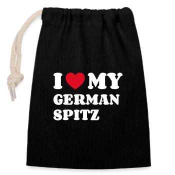 I Love My German Spitz Deutscher Spitz - Verschließbarer Geschenkbeutel aus Baumwolle (14x20cm) - Schwarz - Vorne