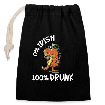 Betrunkener Leprechaun Dino 0% Irish 100% Drunk - Verschließbarer Geschenkbeutel aus Baumwolle (14x20cm) - Schwarz - Vorne