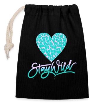 Stay Wild with leopard pattern heart - Closable cotton gift bag (14x20cm) - black - Front