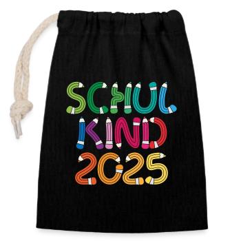 Schulkind 2025 Einschulung Schulanfang - Verschließbarer Geschenkbeutel aus Baumwolle (14x20cm) - Schwarz - Vorne