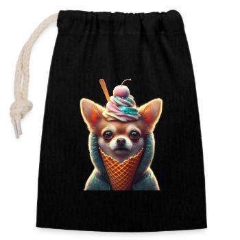 Chihuahuat Mignon en Cornet de Glace - Closable cotton gift bag (14x20cm) - black - Front