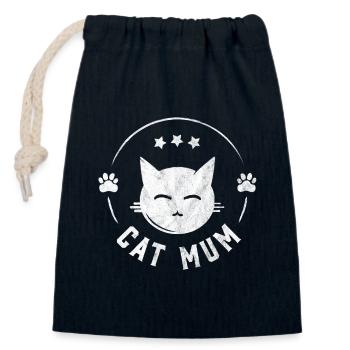 Maman chat - Sac cadeau en coton avec cordon (14 x 20 cm) - bleu marine - Devant