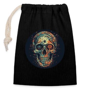 Rétro Futuriste Skull Skull Cyborg - Sac cadeau en coton avec cordon (14 x 20 cm) - noir - Devant
