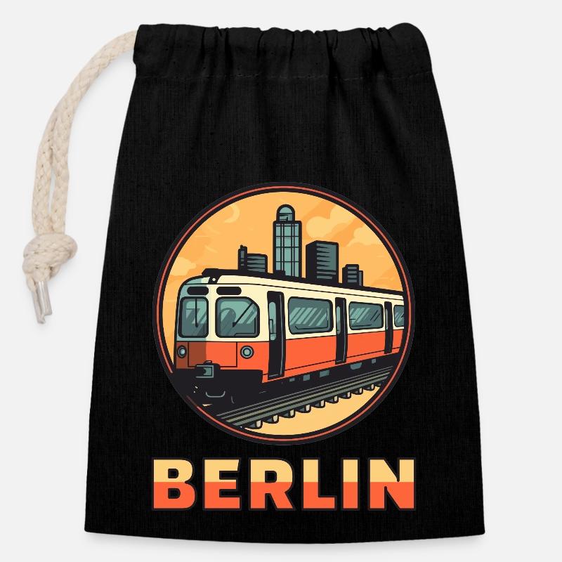 Berlin S-Bahn - Hauptstadt - Verschließbarer Geschenkbeutel aus Baumwolle (14x20cm) - Schwarz