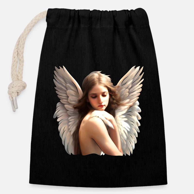 Ange céleste - Sac cadeau en coton avec cordon (14 x 20 cm) - noir