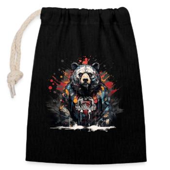 Ours rugissant. La force du style graffiti. - Sac cadeau en coton avec cordon (14 x 20 cm) - noir - Devant