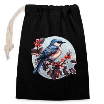 Oiseau d’hiver - Sac cadeau en coton avec cordon (14 x 20 cm) - noir - Devant