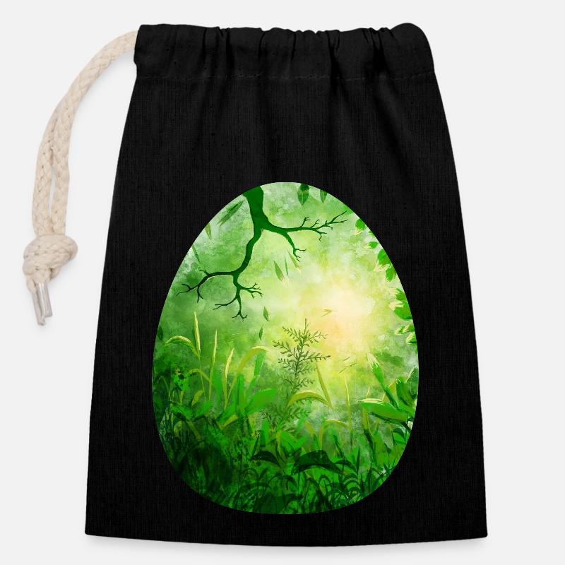 Oeuf de dragon vert - Sac cadeau en coton avec cordon (14 x 20 cm) - noir
