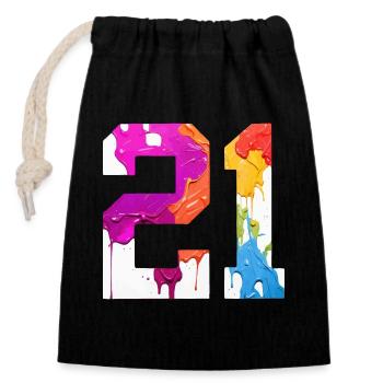 NUMÉRO COLORÉ 21 COLORÉ 21E ANNIVERSAIRE - Sac cadeau en coton avec cordon (14 x 20 cm) - noir - Devant
