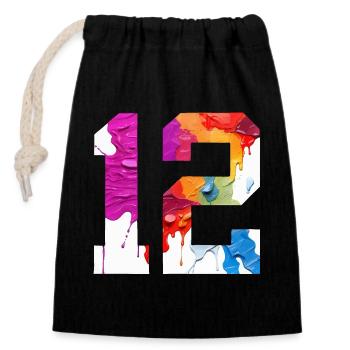 NUMÉRO COLORÉ 12 COLORÉ 12E ANNIVERSAIRE - Sac cadeau en coton avec cordon (14 x 20 cm) - noir - Devant