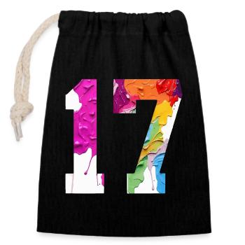 COLORED NUMBER 17 COLORFUL 17TH BIRTHDAY - Closable cotton gift bag (14x20cm) - black - Front