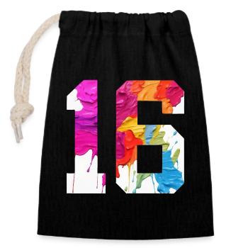 COLORED NUMBER 16 COLORFUL 16TH BIRTHDAY - Closable cotton gift bag (14x20cm) - black - Front