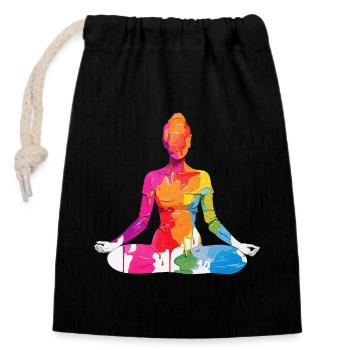 BOUDDHISME MÉDITATION MÉDITATION YOGA - Sac cadeau en coton avec cordon (14 x 20 cm) - noir - Devant