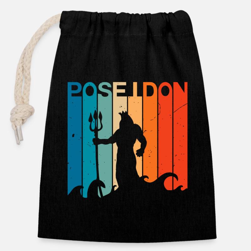 Graphique Poséidon - Sac cadeau en coton avec cordon (14 x 20 cm) - noir