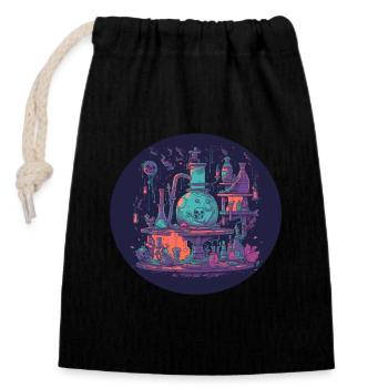 Magical Alchemist Laboratory with Fillets, Bottles - Closable cotton gift bag (14x20cm) - black - Front