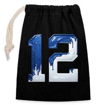 NON. 12 NUMÉRO 12 BLEU BLANC 12E ANNIVERSAIRE - Sac cadeau en coton avec cordon (14 x 20 cm) - noir - Devant