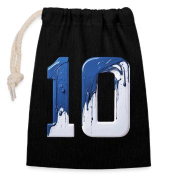 NO. 10 NUMBER 10 BLUE WHITE 10TH BIRTHDAY - Closable cotton gift bag (14x20cm) - black - Front