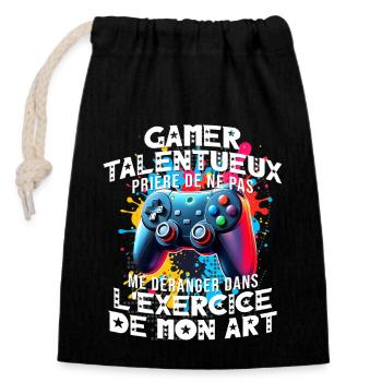 Gamer passionné de jeux vidéo console geek gaming - Sac cadeau en coton avec cordon (14 x 20 cm) - noir - Devant