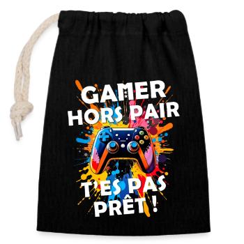Gamer passionné de jeux vidéo console geek gaming - Sac cadeau en coton avec cordon (14 x 20 cm) - noir - Devant