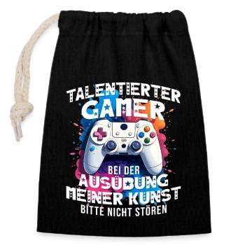 Gamer Zocker Gaming Konsole Videospiele lustig - Verschließbarer Geschenkbeutel aus Baumwolle (14x20cm) - Schwarz - Vorne