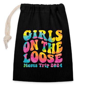 Girls On The Loose Moms Trip 2024 (en anglais seulement) - Sac cadeau en coton avec cordon (14 x 20 cm) - noir - Devant