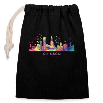Chicagoan Watercolor Skyline Chicago - Closable cotton gift bag (14x20cm) - black - Front