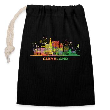 Clevelander Skyline Cleveland - Verschließbarer Geschenkbeutel aus Baumwolle (14x20cm) - Schwarz - Vorne