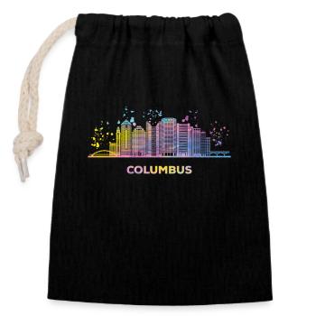 Columbusite Skyline Columbus - Verschließbarer Geschenkbeutel aus Baumwolle (14x20cm) - Schwarz - Vorne