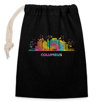 Columbusite Skyline Columbus - Verschließbarer Geschenkbeutel aus Baumwolle (14x20cm) - Schwarz - Vorne
