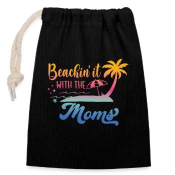 Beach holiday with the mothers at the weekend - Closable cotton gift bag (14x20cm) - black - Front