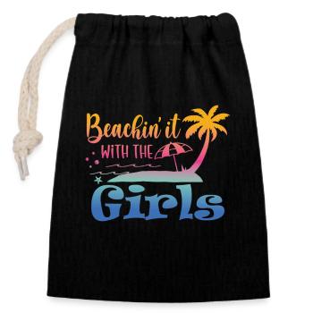 Week-end à la plage avec le voyage entre filles - Sac cadeau en coton avec cordon (14 x 20 cm) - noir - Devant