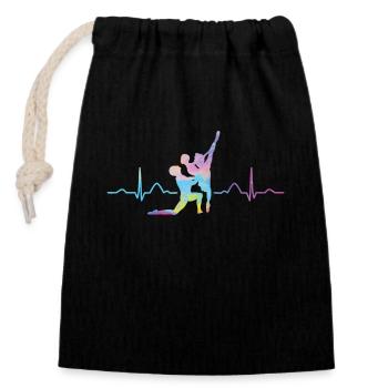 Ballet, Danseur, Battement de cœur, Ecg, Ballerine - Sac cadeau en coton avec cordon (14 x 20 cm) - noir - Devant