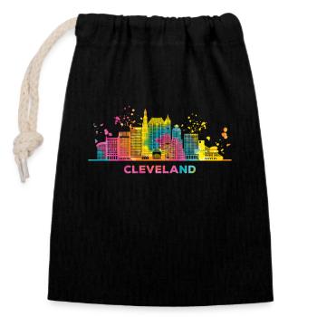 Clevelander Skyline Cleveland - Verschließbarer Geschenkbeutel aus Baumwolle (14x20cm) - Schwarz - Vorne