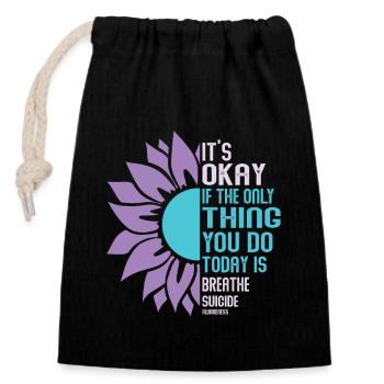 Guerrier de la santé mentale violet et turquoise - Sac cadeau en coton avec cordon (14 x 20 cm) - noir - Devant