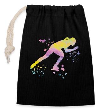 Speed skater Sportswoman Speed Skating - Closable cotton gift bag (14x20cm) - black - Front
