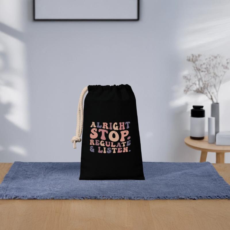 Arrêtez de réguler et d’écouter Enseignant Sac cadeau en coton avec cordon (14 x 20 cm)