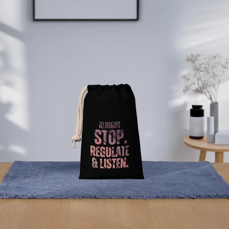 Arrêtez de réguler et d’écouter Enseignant Sac cadeau en coton avec cordon (14 x 20 cm)