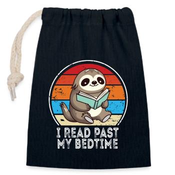 I read after bedtime read sloth - Closable cotton gift bag (14x20cm) - navy - Front