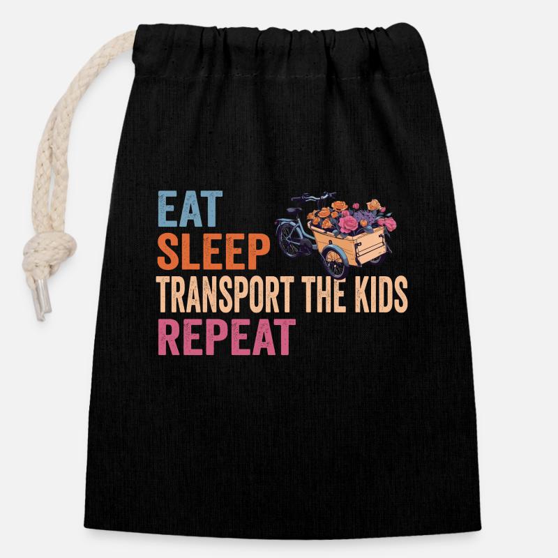 Eat Sleep Repeat Cargo Cargobike - Verschließbarer Geschenkbeutel aus Baumwolle (14x20cm) - Schwarz