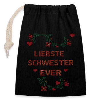Dearest sister ever,Christmas - Closable cotton gift bag (14x20cm) - black - Front