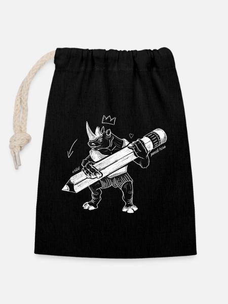 Royal Rhino – Creative King with Pen - Closable cotton gift bag (14x20cm) - black